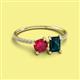2 - Elyse 6.00 mm Cushion Shape Lab Created Ruby and 7x5 mm Emerald Shape London Blue Topaz 2 Stone Duo Ring 