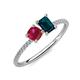 3 - Elyse 6.00 mm Cushion Shape Lab Created Ruby and 7x5 mm Emerald Shape London Blue Topaz 2 Stone Duo Ring 