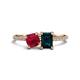 1 - Elyse 6.00 mm Cushion Shape Lab Created Ruby and 7x5 mm Emerald Shape London Blue Topaz 2 Stone Duo Ring 