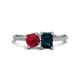 1 - Elyse 6.00 mm Cushion Shape Lab Created Ruby and 7x5 mm Emerald Shape London Blue Topaz 2 Stone Duo Ring 