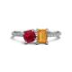 1 - Elyse 6.00 mm Cushion Shape Lab Created Ruby and 7x5 mm Emerald Shape Citrine 2 Stone Duo Ring 