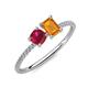 3 - Elyse 6.00 mm Cushion Shape Lab Created Ruby and 7x5 mm Emerald Shape Citrine 2 Stone Duo Ring 