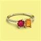 2 - Elyse 6.00 mm Cushion Shape Lab Created Ruby and 7x5 mm Emerald Shape Citrine 2 Stone Duo Ring 