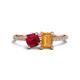 1 - Elyse 6.00 mm Cushion Shape Lab Created Ruby and 7x5 mm Emerald Shape Citrine 2 Stone Duo Ring 