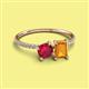 2 - Elyse 6.00 mm Cushion Shape Lab Created Ruby and 7x5 mm Emerald Shape Citrine 2 Stone Duo Ring 