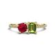 1 - Elyse 6.00 mm Cushion Shape Lab Created Ruby and 7x5 mm Emerald Shape Peridot 2 Stone Duo Ring 