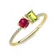 3 - Elyse 6.00 mm Cushion Shape Lab Created Ruby and 7x5 mm Emerald Shape Peridot 2 Stone Duo Ring 