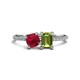 1 - Elyse 6.00 mm Cushion Shape Lab Created Ruby and 7x5 mm Emerald Shape Peridot 2 Stone Duo Ring 