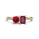 1 - Elyse 6.00 mm Cushion Shape Lab Created Ruby and 7x5 mm Emerald Shape Rhodolite Garnet 2 Stone Duo Ring 