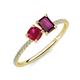 3 - Elyse 6.00 mm Cushion Shape Lab Created Ruby and 7x5 mm Emerald Shape Rhodolite Garnet 2 Stone Duo Ring 