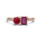 1 - Elyse 6.00 mm Cushion Shape Lab Created Ruby and 7x5 mm Emerald Shape Rhodolite Garnet 2 Stone Duo Ring 