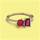 2 - Elyse 6.00 mm Cushion Shape Lab Created Ruby and 7x5 mm Emerald Shape Rhodolite Garnet 2 Stone Duo Ring 