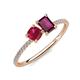 3 - Elyse 6.00 mm Cushion Shape Lab Created Ruby and 7x5 mm Emerald Shape Rhodolite Garnet 2 Stone Duo Ring 
