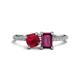 1 - Elyse 6.00 mm Cushion Shape Lab Created Ruby and 7x5 mm Emerald Shape Rhodolite Garnet 2 Stone Duo Ring 
