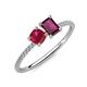 3 - Elyse 6.00 mm Cushion Shape Lab Created Ruby and 7x5 mm Emerald Shape Rhodolite Garnet 2 Stone Duo Ring 