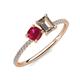 3 - Elyse 6.00 mm Cushion Shape Lab Created Ruby and 7x5 mm Emerald Shape Smoky Quartz 2 Stone Duo Ring 