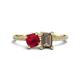 1 - Elyse 6.00 mm Cushion Shape Lab Created Ruby and 7x5 mm Emerald Shape Smoky Quartz 2 Stone Duo Ring 