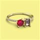 2 - Elyse 6.00 mm Cushion Shape Lab Created Ruby and 7x5 mm Emerald Shape Smoky Quartz 2 Stone Duo Ring 