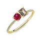 3 - Elyse 6.00 mm Cushion Shape Lab Created Ruby and 7x5 mm Emerald Shape Smoky Quartz 2 Stone Duo Ring 