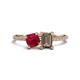 1 - Elyse 6.00 mm Cushion Shape Lab Created Ruby and 7x5 mm Emerald Shape Smoky Quartz 2 Stone Duo Ring 