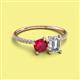 2 - Elyse 6.00 mm Cushion Shape Lab Created Ruby and 7x5 mm Emerald Shape Forever Brilliant Moissanite 2 Stone Duo Ring 