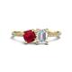 1 - Elyse 6.00 mm Cushion Shape Lab Created Ruby and 7x5 mm Emerald Shape White Sapphire 2 Stone Duo Ring 
