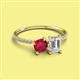 2 - Elyse 6.00 mm Cushion Shape Lab Created Ruby and 7x5 mm Emerald Shape White Sapphire 2 Stone Duo Ring 
