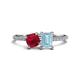 1 - Elyse 6.00 mm Cushion Shape Lab Created Ruby and 7x5 mm Emerald Shape Aquamarine 2 Stone Duo Ring 