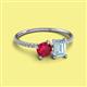 2 - Elyse 6.00 mm Cushion Shape Lab Created Ruby and 7x5 mm Emerald Shape Aquamarine 2 Stone Duo Ring 