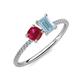 3 - Elyse 6.00 mm Cushion Shape Lab Created Ruby and 7x5 mm Emerald Shape Aquamarine 2 Stone Duo Ring 