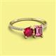 2 - Elyse 6.00 mm Cushion Shape Lab Created Ruby and 7x5 mm Emerald Shape Pink Tourmaline 2 Stone Duo Ring 