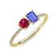 3 - Elyse 6.00 mm Cushion Shape Lab Created Ruby and 7x5 mm Emerald Shape Tanzanite 2 Stone Duo Ring 