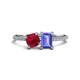 1 - Elyse 6.00 mm Cushion Shape Lab Created Ruby and 7x5 mm Emerald Shape Lab Tanzanite 2 Stone Duo Ring 