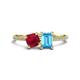 1 - Elyse 6.00 mm Cushion Shape Lab Created Ruby and 7x5 mm Emerald Shape Blue Topaz 2 Stone Duo Ring 