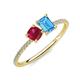 3 - Elyse 6.00 mm Cushion Shape Lab Created Ruby and 7x5 mm Emerald Shape Blue Topaz 2 Stone Duo Ring 