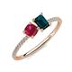 3 - Elyse 6.00 mm Cushion Shape Lab Created Ruby and 7x5 mm Emerald Shape London Blue Topaz 2 Stone Duo Ring 