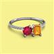 2 - Elyse 6.00 mm Cushion Shape Lab Created Ruby and 7x5 mm Emerald Shape Citrine 2 Stone Duo Ring 