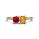 1 - Elyse 6.00 mm Cushion Shape Lab Created Ruby and 7x5 mm Emerald Shape Citrine 2 Stone Duo Ring 