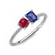 3 - Elyse 6.00 mm Cushion Shape Lab Created Ruby and 7x5 mm Emerald Shape Lab Iolite 2 Stone Duo Ring 