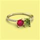 2 - Elyse 6.00 mm Cushion Shape Lab Created Ruby and 7x5 mm Emerald Shape Peridot 2 Stone Duo Ring 