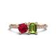 1 - Elyse 6.00 mm Cushion Shape Lab Created Ruby and 7x5 mm Emerald Shape Peridot 2 Stone Duo Ring 