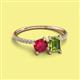 2 - Elyse 6.00 mm Cushion Shape Lab Created Ruby and 7x5 mm Emerald Shape Peridot 2 Stone Duo Ring 