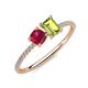 3 - Elyse 6.00 mm Cushion Shape Lab Created Ruby and 7x5 mm Emerald Shape Peridot 2 Stone Duo Ring 
