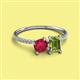 2 - Elyse 6.00 mm Cushion Shape Lab Created Ruby and 7x5 mm Emerald Shape Lab Peridot 2 Stone Duo Ring 