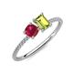 3 - Elyse 6.00 mm Cushion Shape Lab Created Ruby and 7x5 mm Emerald Shape Lab Peridot 2 Stone Duo Ring 
