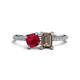 1 - Elyse 6.00 mm Cushion Shape Lab Created Ruby and 7x5 mm Emerald Shape Lab Smoky Quartz 2 Stone Duo Ring 