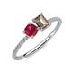 3 - Elyse 6.00 mm Cushion Shape Lab Created Ruby and 7x5 mm Emerald Shape Lab Smoky Quartz 2 Stone Duo Ring 