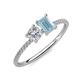 3 - Elyse 6.00 mm Cushion Shape Forever One Moissanite and 7x5 mm Emerald Shape Aquamarine 2 Stone Duo Ring 