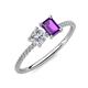 3 - Elyse 6.00 mm Cushion Shape Forever One Moissanite and 7x5 mm Emerald Shape Amethyst 2 Stone Duo Ring 