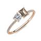 3 - Elyse 6.00 mm Cushion Shape Forever Brilliant Moissanite and 7x5 mm Emerald Shape Smoky Quartz 2 Stone Duo Ring 